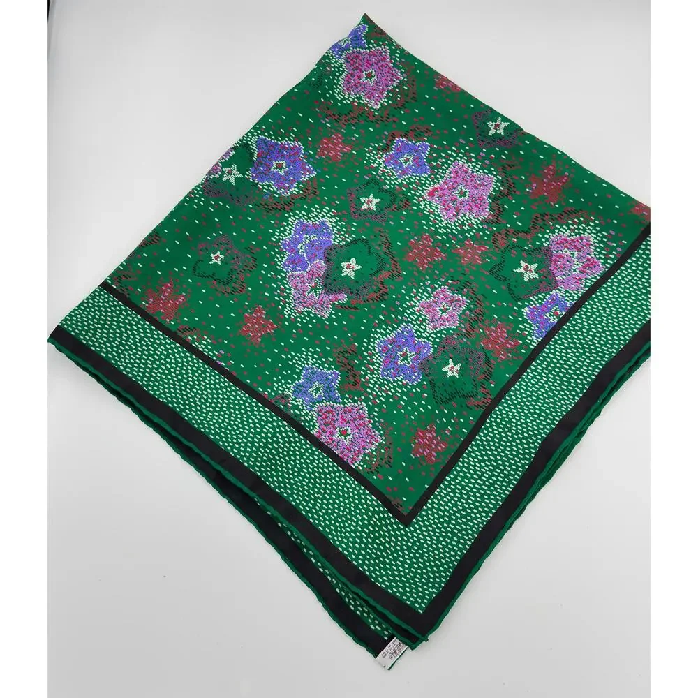 JAEGER Paris Vintage Silk Scarf Square Green Red Pink Floral Print 26